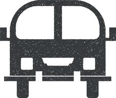 front view bus, car icon vector illustration in stamp style