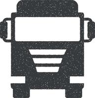 front view truck, auto icon vector illustration in stamp style