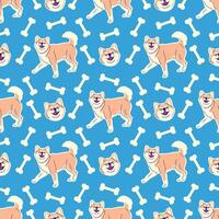 SMILING SHIBA INU WITH BONE SEAMLESS PATTERN vector