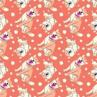 HAPPY SHIBA INU IN ORANGE BACKGROUND SEAMLESS PATTERN vector
