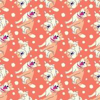 HAPPY SHIBA INU IN ORANGE BACKGROUND SEAMLESS PATTERN vector