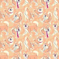 SHIBA INU IN VARIOUS MOVES SEAMLESS PATTERN vector
