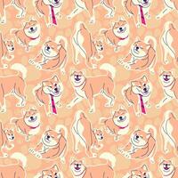 SHIBA INU IN VARIOUS MOVES SEAMLESS PATTERN vector