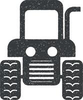 front view wheeled tractor icon vector illustration in stamp style