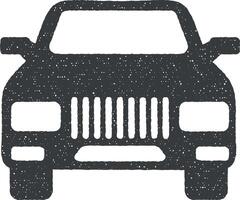 front view auto, car icon vector illustration in stamp style