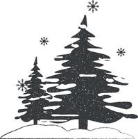 Pine tree snow winter colored icon vector illustration in stamp style