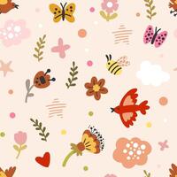 Abstract seamless pattern cutes spring elements vector