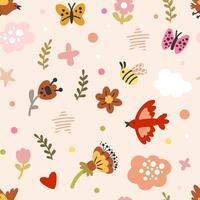 Abstract seamless pattern cutes spring elements vector