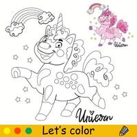 contento unicornio colorante paginas para niños vector