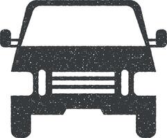 front view automobile, car icon vector illustration in stamp style