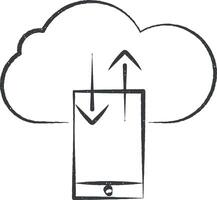 Mobile file transfer cloud icon vector illustration in stamp style