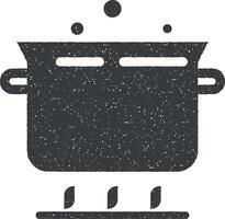 guiso, alimento, cocinar icono vector ilustración en sello estilo