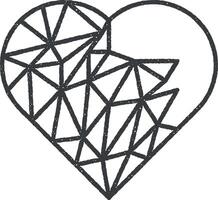 heart outline icon vector illustration in stamp style