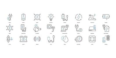 Charging icons set. Set of editable stroke icons.Vector set of Charging vector