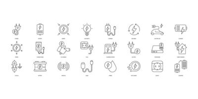 Charging icons set. Set of editable stroke icons.Vector set of Charging vector