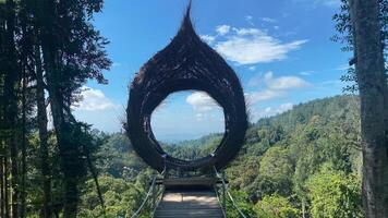 bird nest style photo booth in the middle of hills and jungle rainforest