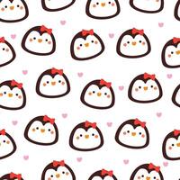 seamless pattern cartoon penguin with snowflakes. cute animal wallpaper illustration for gift wrap paper vector
