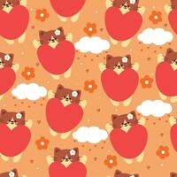 seamless pattern cartoon cat with flower and sky element. cute animal wallpaper for textile, gift wrap paper vector