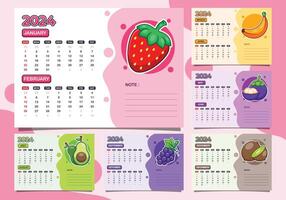 calendar 2024 year with fruit theme. Quarter calendar template for 2024 year. vector