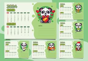 calendar 2024 year with cute panda character. Quarter calendar template for 2024 year. vector