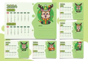 calendar 2024 year with cute deer character. Quarter calendar template for 2024 year. vector