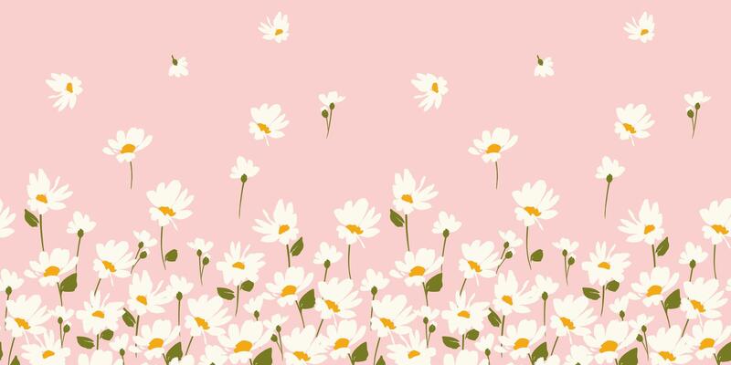 Abstract floral seamless border with chamomile. Trendy hand drawn textures. Modern abstract design for,paper, cover, fabric and other use