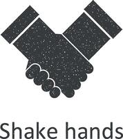 Friendship, shake hands icon vector illustration in stamp style