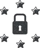 flag, lock icon vector illustration in stamp style
