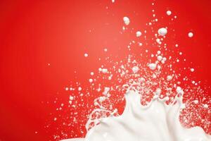 AI generated Splash of white paint isolated on red background with copy space photo