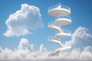 AI generated Stairway to heaven through white clouds in blue sky background. photo