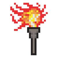 Flaming torch in pixel art vector