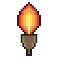 Flaming torch in pixel art vector