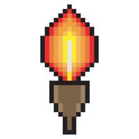 Flaming torch in pixel art vector