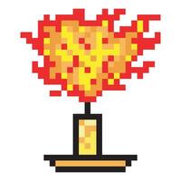 Flaming torch in pixel art vector