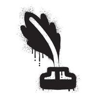 Quill pen and inkwell graffiti drawn with black spray paint vector