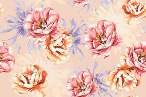 Seamless pattern of blooming flowers painted in watercolor on abstract background.For fabric luxurious and wallpaper, vintage style.Hand drawn botanical floral colorful pattern. vector