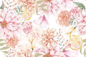 Seamless pattern of blooming flowers painted in watercolor on abstract background.For fabric luxurious and wallpaper, vintage style.Hand drawn botanical floral colorful pattern. vector