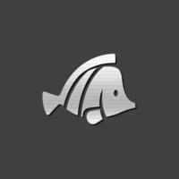 Fish icon in metallic grey color style. Sea animal pet vector