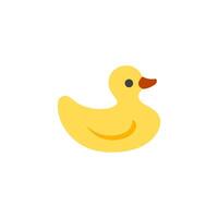 Rubber duck icon in flat color style. Kids bathing animal amusement yellow vector