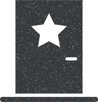 Music festival, artist, door, star icon vector illustration in stamp style
