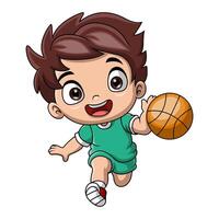 linda pequeño chico dibujos animados jugando baloncesto vector