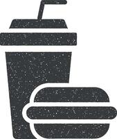 música festival, hamburguesa, beber, rápido comida icono vector ilustración en sello estilo