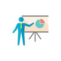 Businessman chart icon in flat color style. Business presentation meeting data finance growth vector