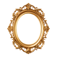 AI generated Antique Gold Oval Round Frame Isolated on Transparent Background png