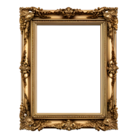 AI generated Antique Gold Picture Frame Isolated on Transparent Background png