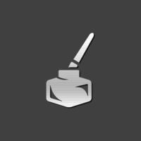 Ink pot icon with brush in metallic grey color style. vector