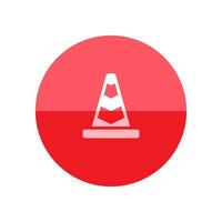 Traffic cone icon in flat color circle style. Road construction warning alert internet web page under construction vector