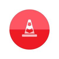 Traffic cone icon in flat color circle style. Road construction warning alert internet web page under construction vector