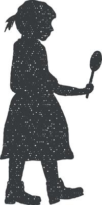 girl with candy silhouette icon vector illustration in stamp style