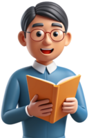 3d cartoon reading a book png